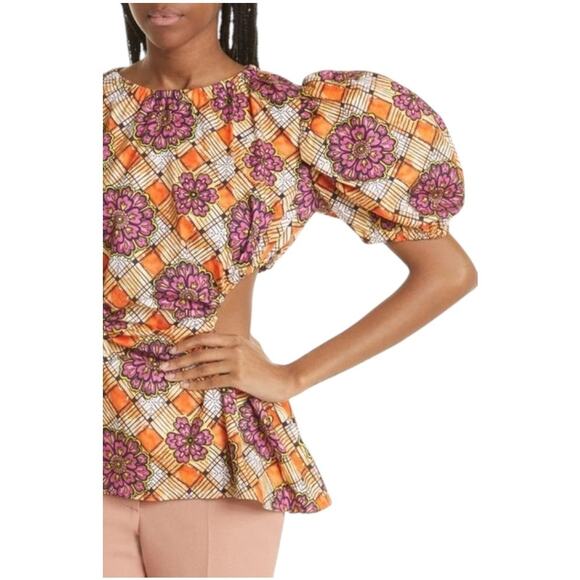 Autumn Adeigbo NWOT Ilona Floral Print Side Cutout Puff Sleeve Blouse Size 4 - Picture 4 of 12